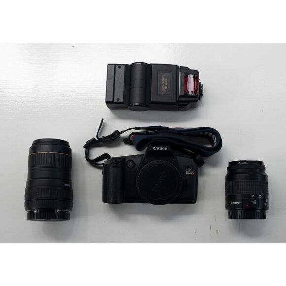 Canon EOS Rebel G 35mm Zoom Film Camera w/ 35-80mm +‎ 100-300mm + Flash - Picture 1 of 16